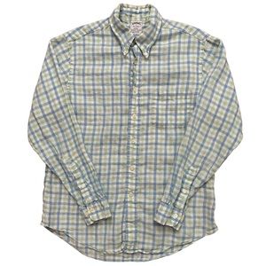 Brooks Brothers Shirt Mens Size M Regent Long Sleeve Linen Plaid Green
